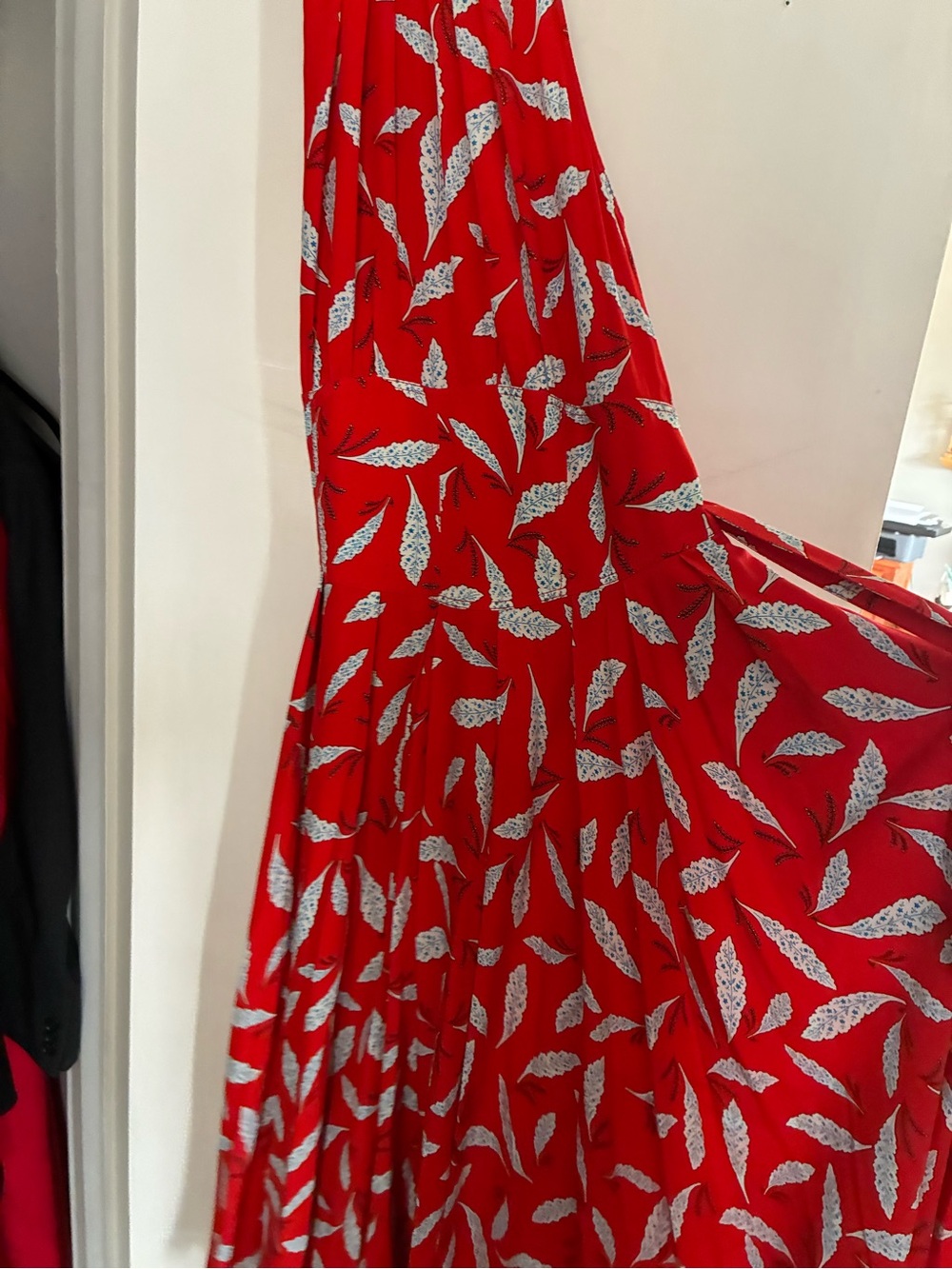 Diane Von Furstenberg Red Maxi Dress with White Leaf Motif
